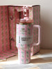 LoveShackFancy x Stanley Tumbler in Ribbon Rosa print with pink straw and bow detail, 40oz limited edition travel mug