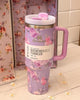 Limited edition LoveShackFancy Stanley Tumbler with romantic floral motifs and practical handle, perfect for hydration in style