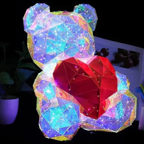 Crystal LED Teddy Bear Holding a Red Heart