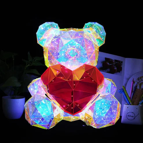 Crystal LED Teddy Bear Holding a Red Heart