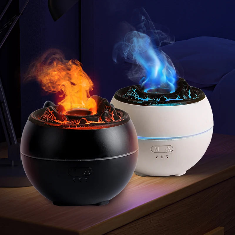 3D Flame Air Humidifier Diffuser Ultrasonic Colorful Lamp Volcano Essential Oil Aroma Diffuser With Flame Effect