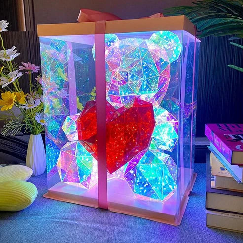 Crystal LED Teddy Bear Holding a Red Heart