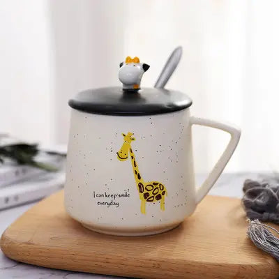 Giraffe Ceramic Coffee Mug with Lid & Spoon