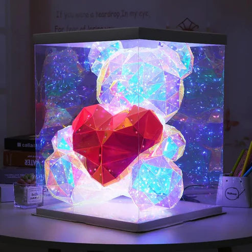 Crystal LED Teddy Bear Holding a Red Heart