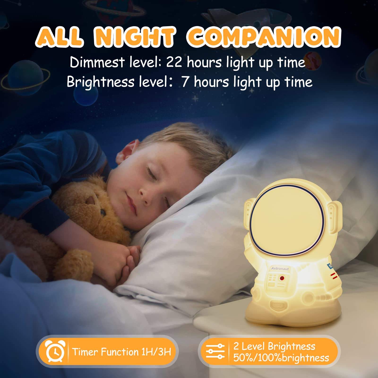 Portable astronaut night light for kids, perfect for carrying around and creating a calming sleep environment