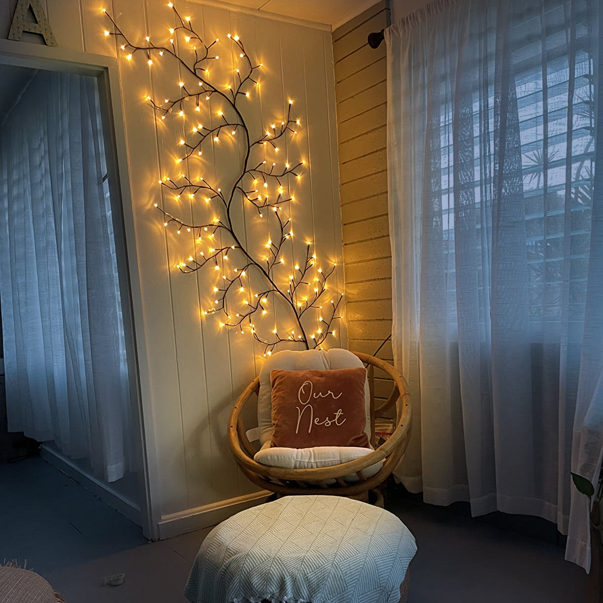 BranchLight™ Mood Lighting illuminating a bedroom with its warm and inviting light.