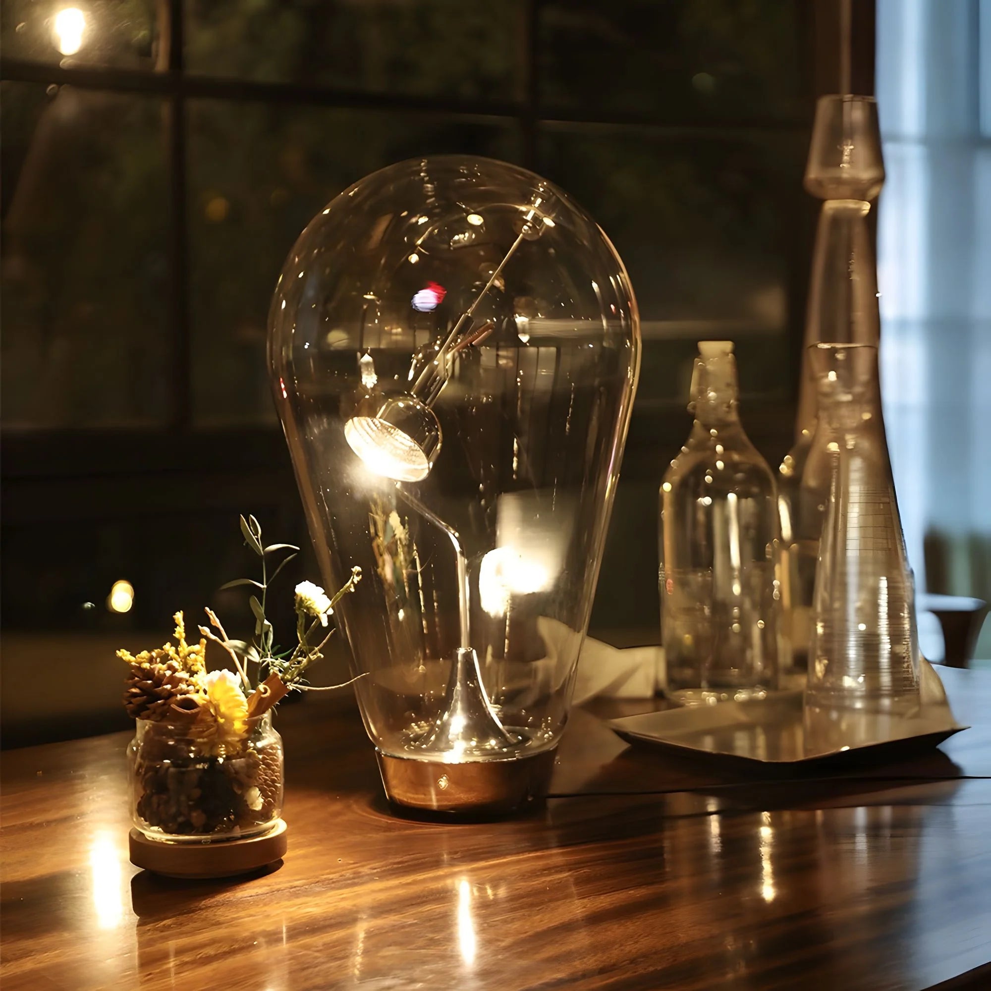 Elegant Magnetic Bulb Night Lamp with Clear Glass Shade and Nickel-plated Metal Base