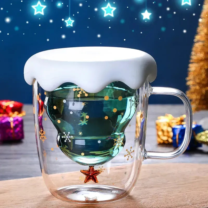 Christmas Tree Shaped Double Wall Glass Mug