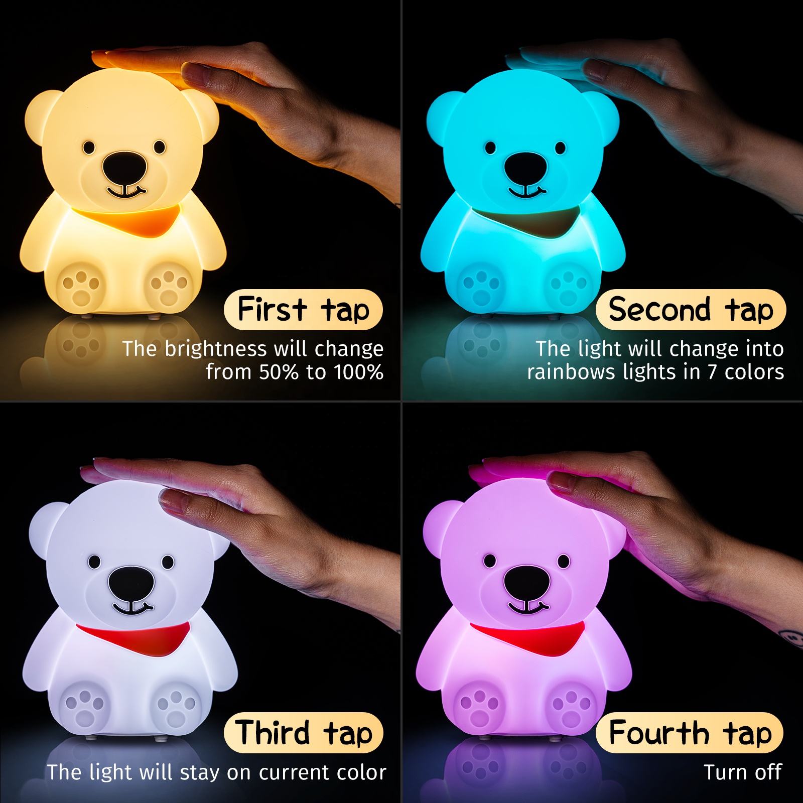 Eco-friendly Bear Silicone Night Light with touchable surface and rechargeable battery