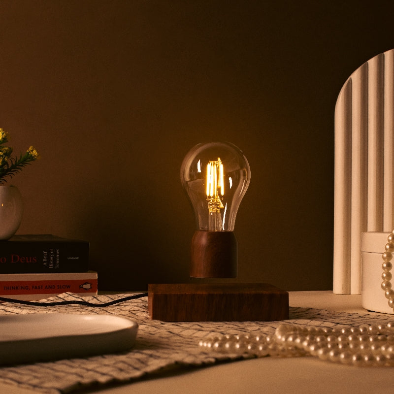 Side view of the floating bulb of the Palatial Levitating Magnetic Lamp, highlighting the unique magnetic levitation feature