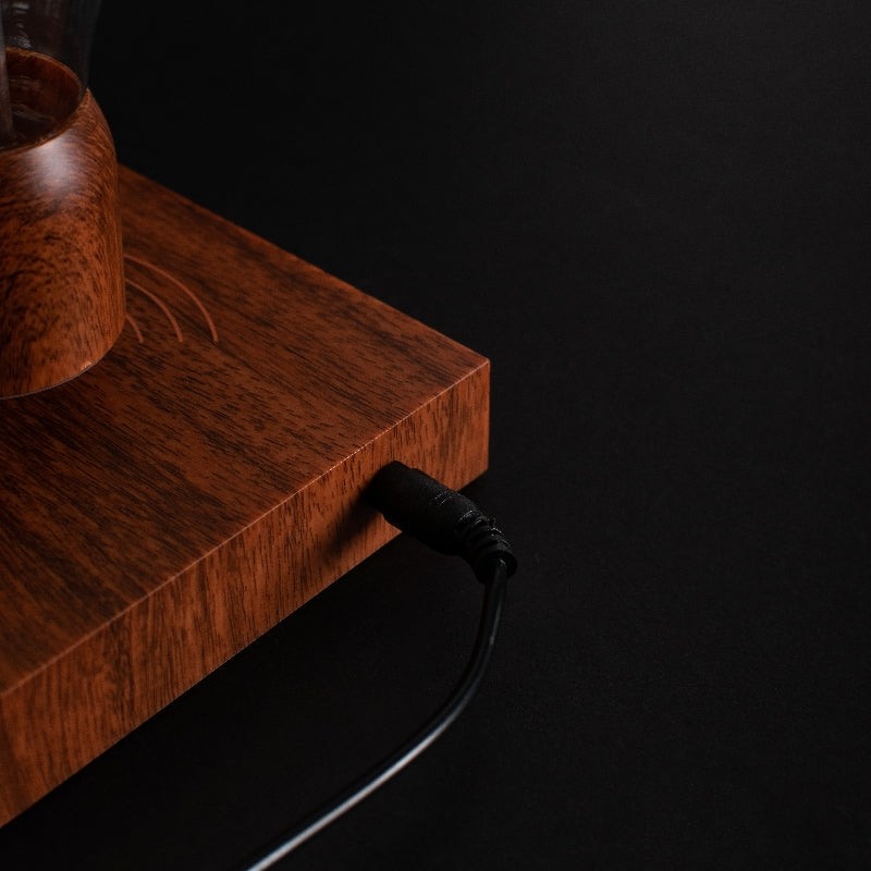 Close-up of the Mahogany finish on the Palatial Levitating Magnetic Lamp, showing the high-quality craftsmanship