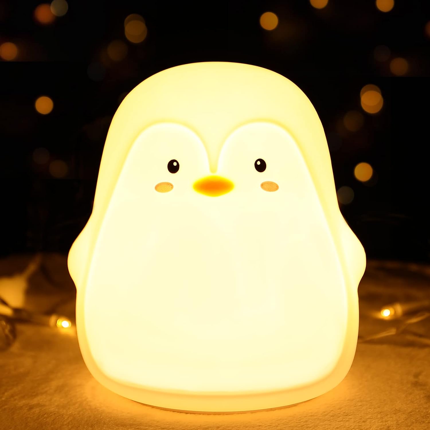 Penguin Night Light made of soft washable silicone, safe for children