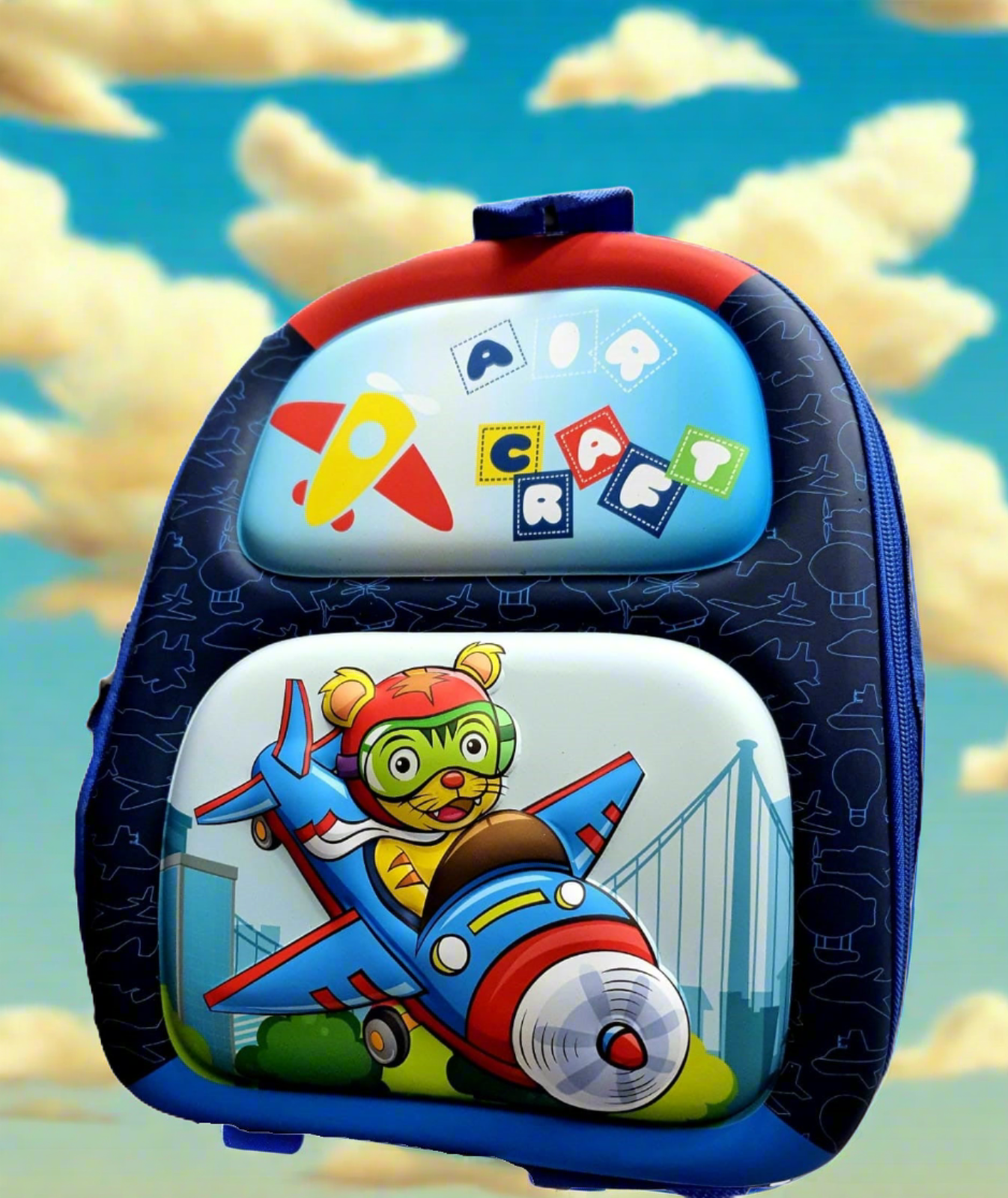 Cool Blue Flying Aeroplane Kids School Backpack